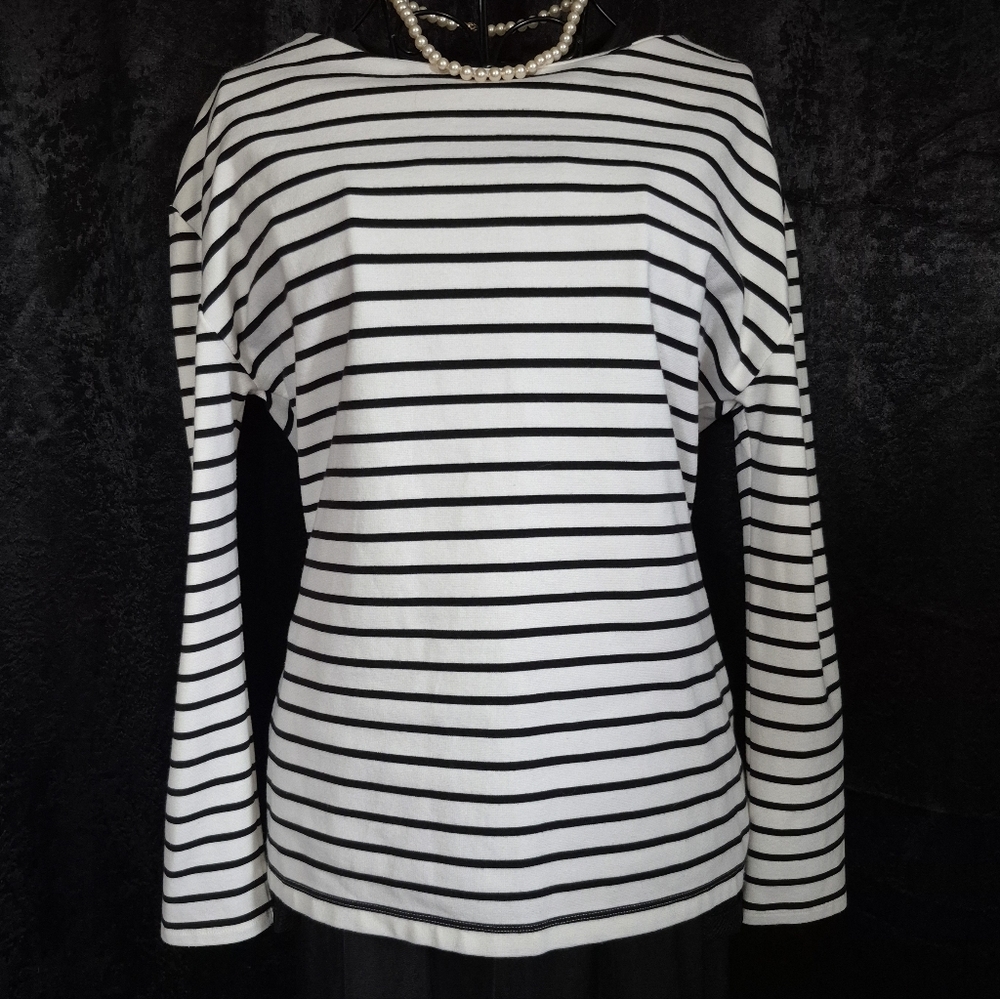 Juicy Couture Black and White Striped Long-Sleeve Tailored- Fit Top